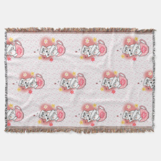 3 cats with  flowes and a mug throw blanket