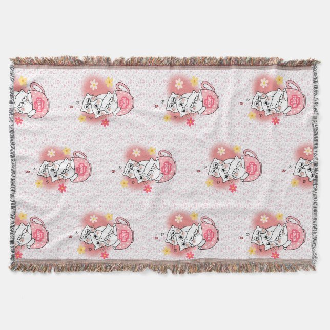 3 cats with  flowes and a mug throw blanket (Front)