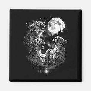 3 cheetah howling at moon vintage retro style magnet