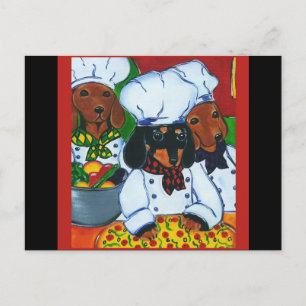3 Chef  Doxies Postcard