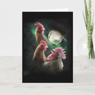 3 Chicken Moon Wolf Chickens Howling Wolves Card