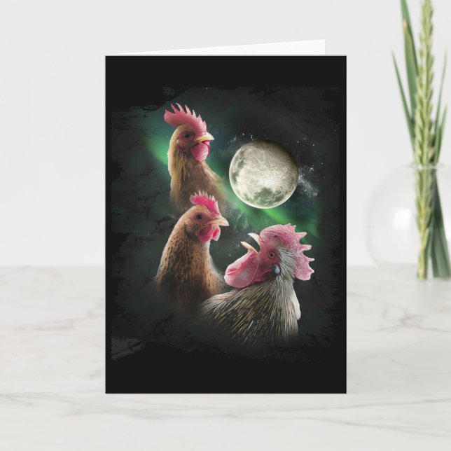 3 Chicken Moon Wolf Chickens Howling Wolves  Card (Front)