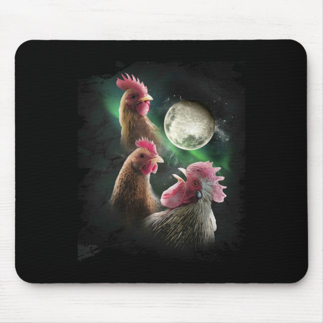 3 Chicken Moon Wolf Chickens Howling Wolves  Mouse Mat (Front)