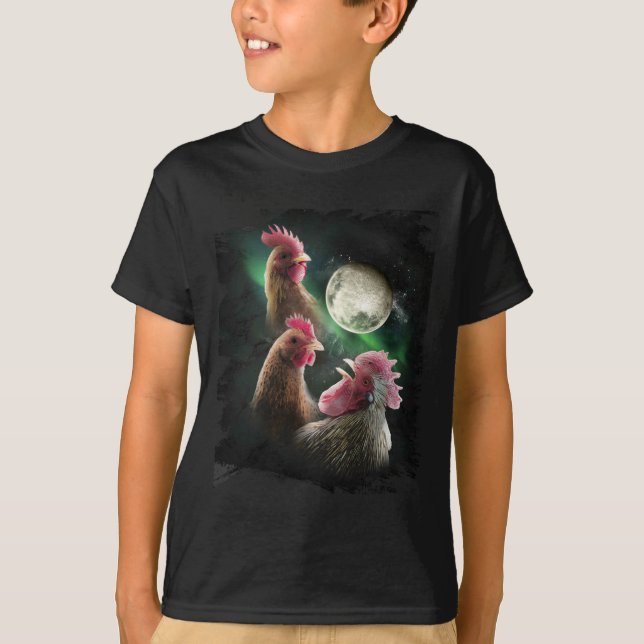 3 Chicken Moon Wolf Chickens Howling Wolves  T-Shirt (Front)