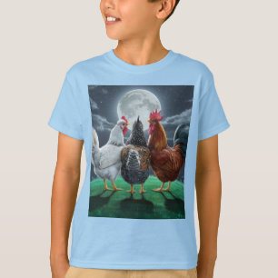 3 Chickens chilling out watching the moon T-Shirt