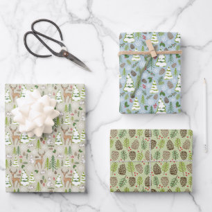 3 Christmas Gift Wrap Sheets -In A Winter Forest