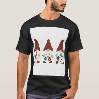 3 Christmas Gnome With Pickleball Christmas Lights T-Shirt