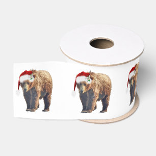 3" Christmas Grosgrain Ribbon of grizzly bear