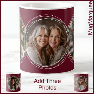 3 Christmas Photos Collage Maroon C31 Mum Mother Coffee Mug