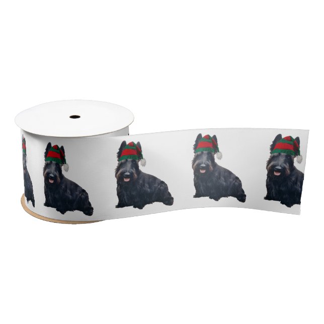 3" Christmas  Ribbon of Scottish Terrier Satin Ribbon (Spool)