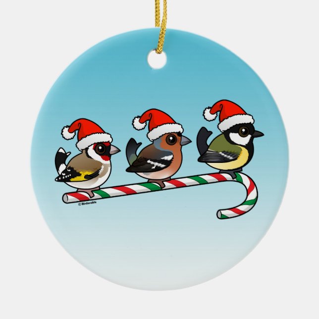 3 Christmas Songbirds Ceramic Tree Decoration (Front)
