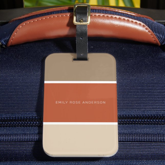 3 Colour Block Brown Terracotta Beige Luggage Tag (Front Insitu 2)