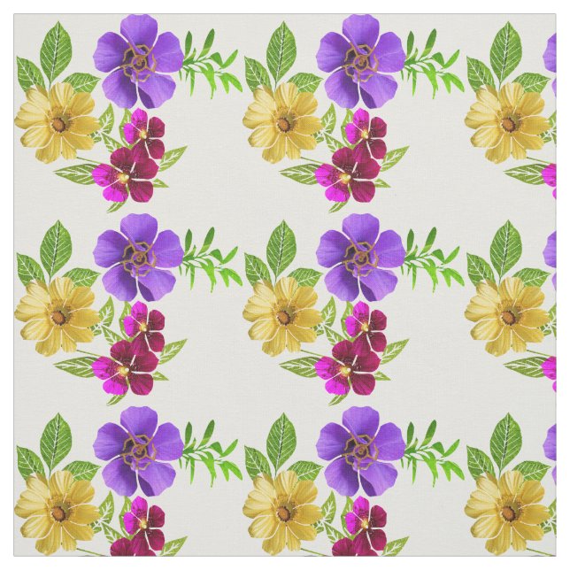 3 Coloured Flowers Fabric (Swatch)