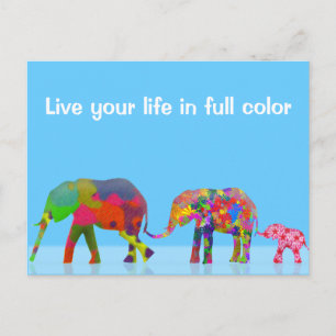 3 Colourful Elephants Walking - Pop Art Postcard