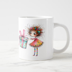 *  3 Colourful  Whimsical Christmas Girl  Gift AP9 Large Coffee Mug
