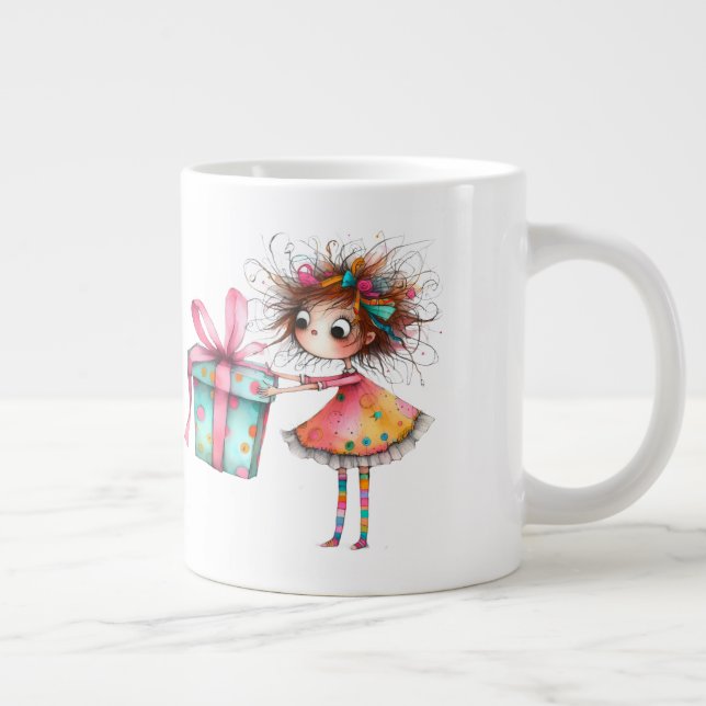 *  3 Colourful  Whimsical Christmas Girl  Gift AP9 Large Coffee Mug (Right)