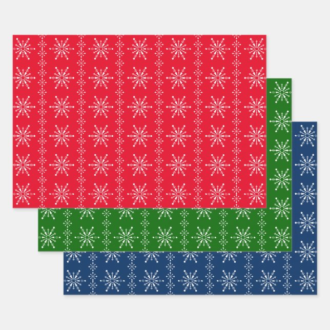 3 colours Christmas snowflakes pattern Wrapping Paper Sheet (Set)