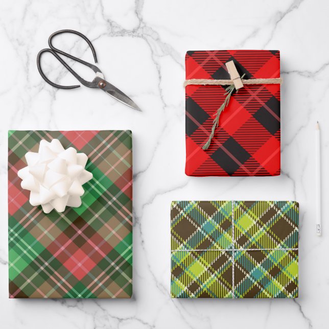 3 colours plaid pattern wrapping paper sheets 2 (Front)
