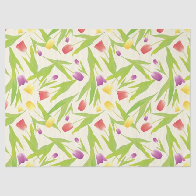 3 Colours Tulips Illustration Seamless Pattern Tissue Paper (Front)