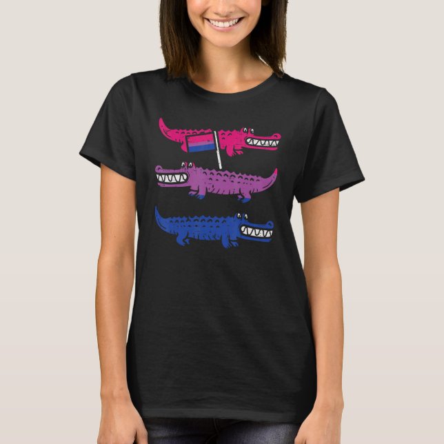 3 Crocodiles Bisexual Bi Pride Flag Lgbtq Animal M T-Shirt (Front)