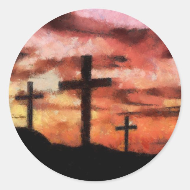 3 crosses painting classic round sticker (Front)