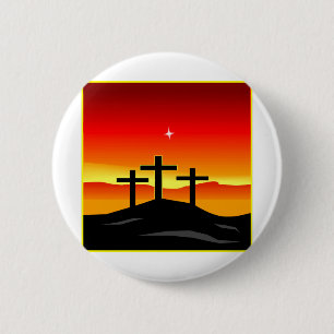 3 Crosses Sunset 6 Cm Round Badge
