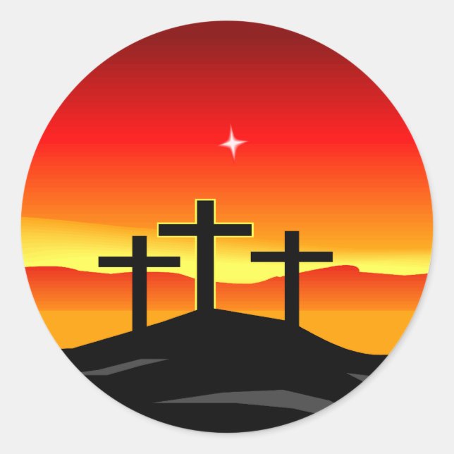 3 Crosses Sunset Classic Round Sticker (Front)