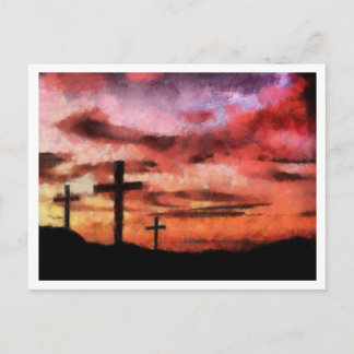 3 Crosses Sunset painting Postcard