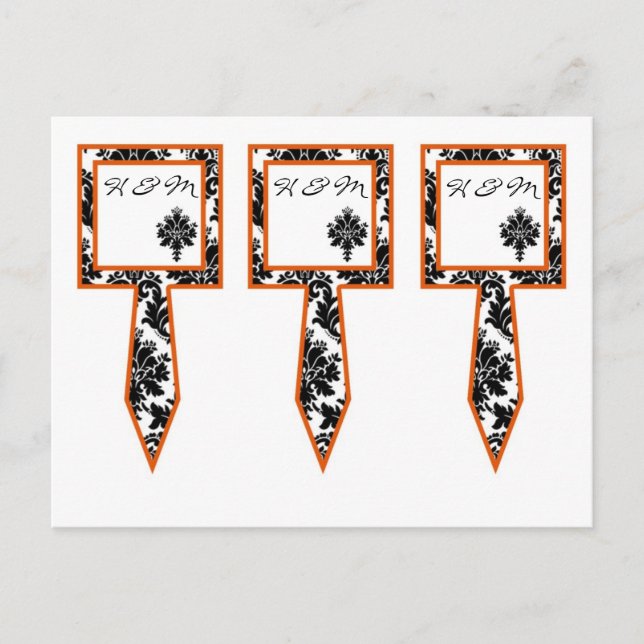 3 Cup Cake Picks Black Orange Damask Lace Print Postcard (Front)