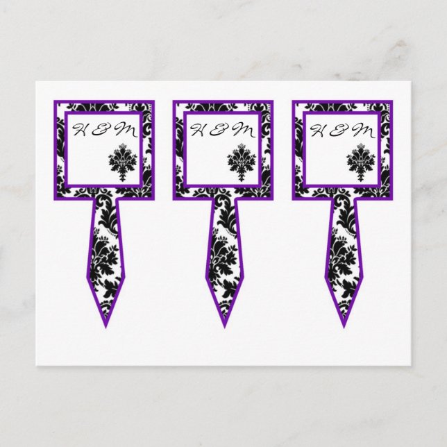 3 Cup Cake Picks Black Purple Damask Lace Print Postcard (Front)