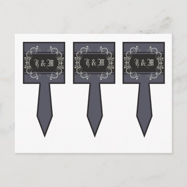 3 Cup Cake Picks Black Tie Affair Filigree Scroll Postcard (Front)