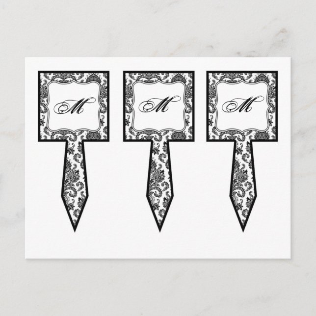 3 Cup Cake Picks Black White Damask Lace Print Pat Postcard (Front)