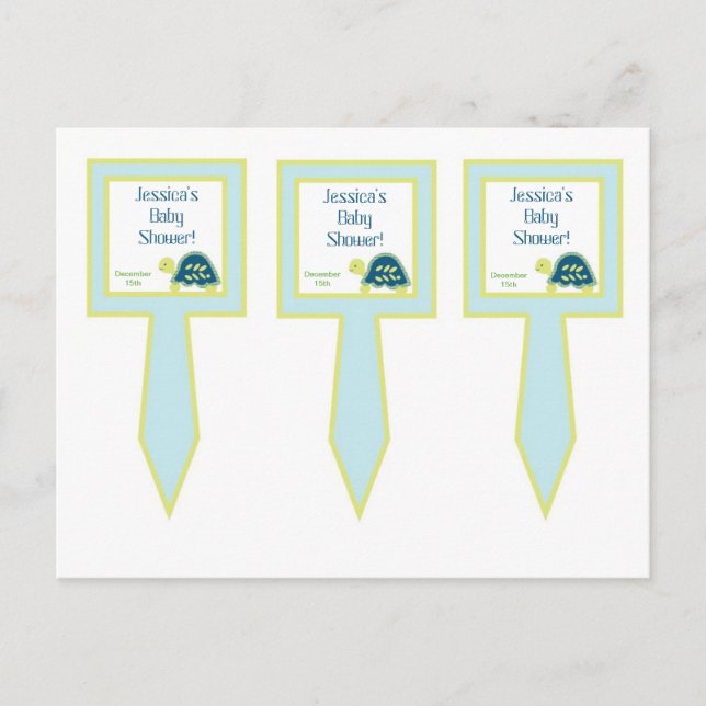 3 Cup Cake Picks Blue Sea Turtles Invitation Postcard (Front)