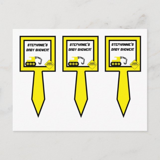 3 Cup Cake Picks Construction Invitation Postcard (Front)