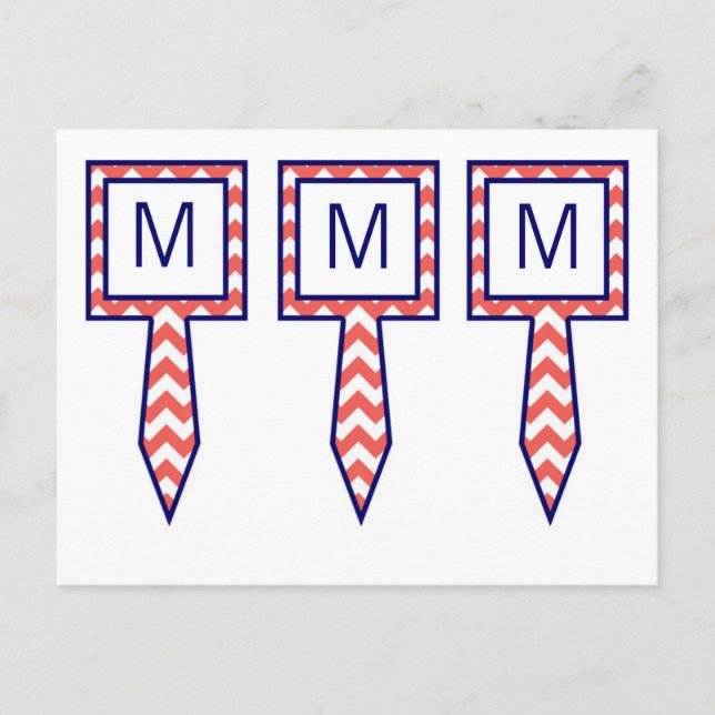3 Cup Cake Picks Coral Navy Blue Chevron Name Focu Postcard (Front)
