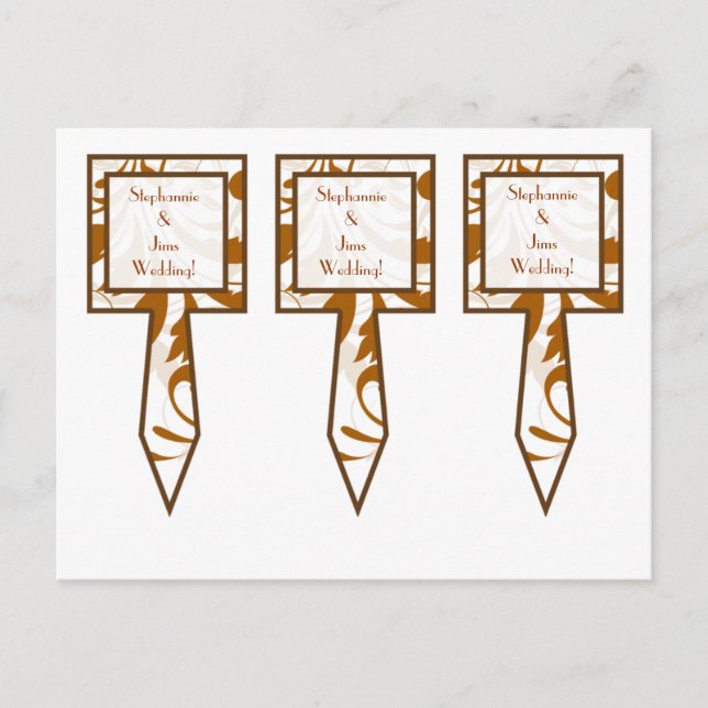 3 Cup Cake Picks Damask Autumn Postcard (Front)