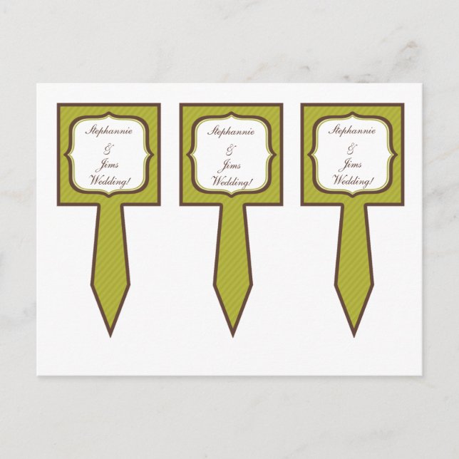 3 Cup Cake Picks Green and Brown Damask Postcard (Front)