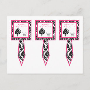 3 Cup Cake Picks Hot Pink Black Damask Invitation Postcard
