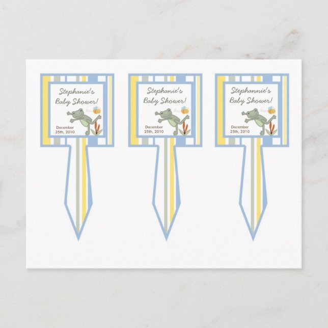 3 Cup Cake Picks Leap Frog Turtle Bee Dragonfly Invitation Postcard (Front)