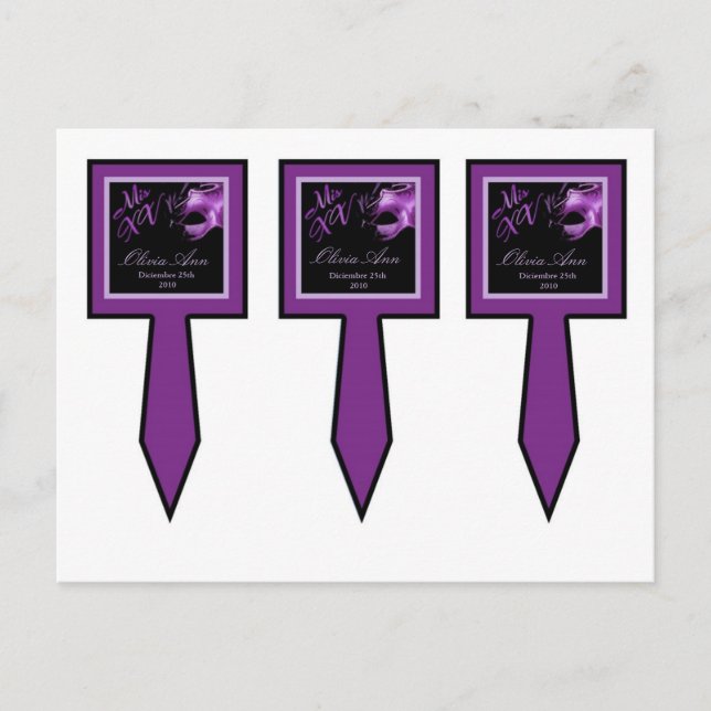 3 Cup Cake Picks Mis XV Purple Lilac Black Party Postcard (Front)