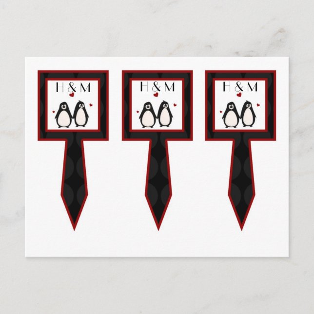 3 Cup Cake Picks Penguin Love Couple Mate for Life Postcard (Front)