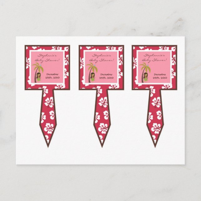 3 Cup Cake Picks Pink Hawaiian Luau Tropical Invitation Postcard (Front)