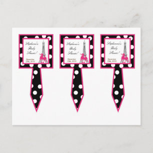 3 Cup Cake Picks Pink Poodle Paris Eiffel Tower Invitation Postcard