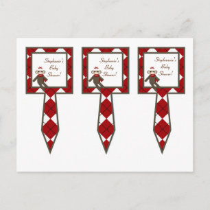 3 Cup Cake Picks Red Sock Monkey Argyle Invitation Postcard