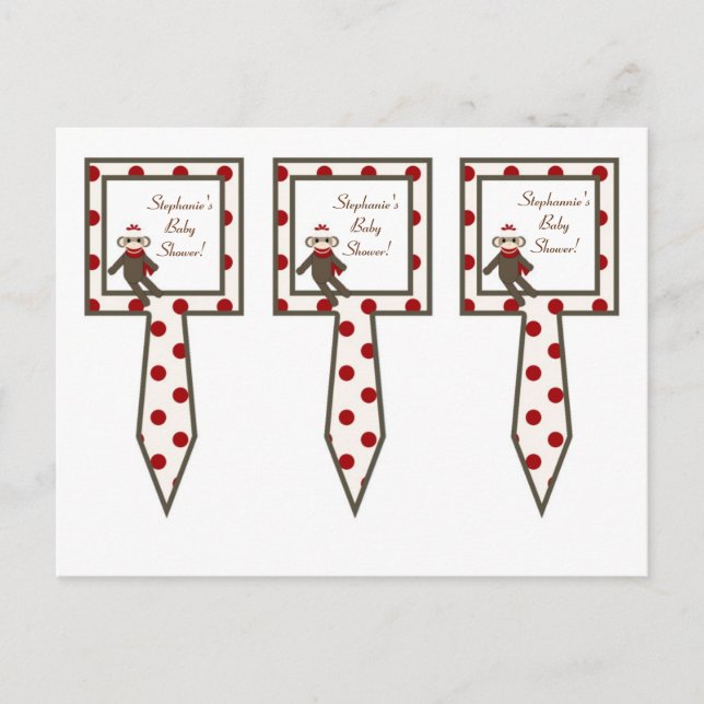 3 Cup Cake Picks Red Sock Monkey Invitation Postcard (Front)
