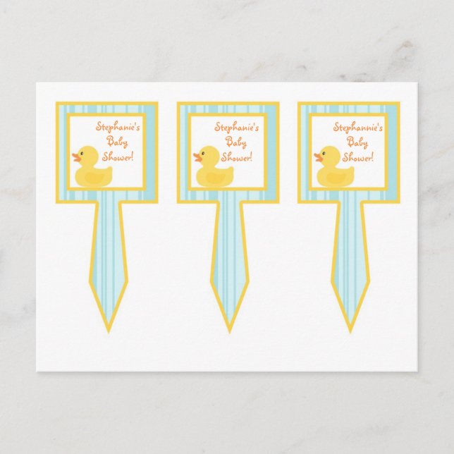 3 Cup Cake Picks Rubber Ducky Bubbles Invitation Postcard (Front)
