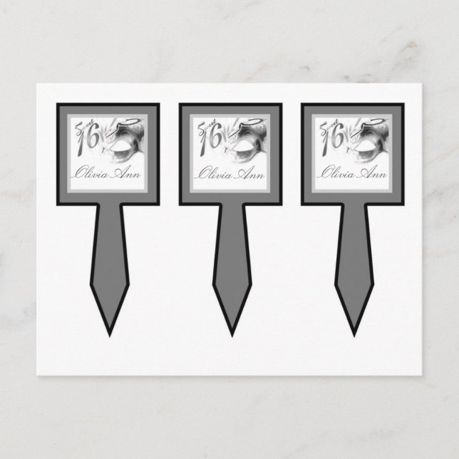 3 Cup Cake Picks Sweet 16 Silver White Party Invitation Postcard (Front)