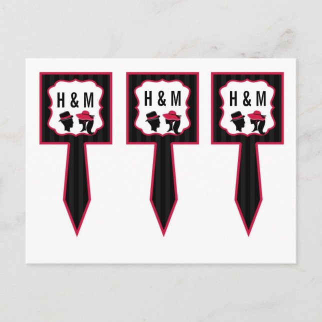 3 Cup Cake Picks Whimsical Formal Hats Elegant Postcard (Front)