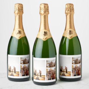 3 Custom Photo Collage Personalised Sparkling Wine Label