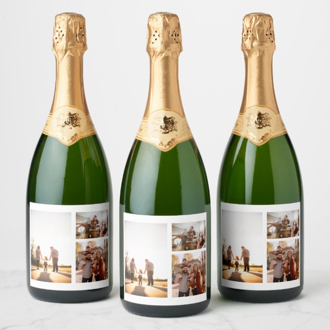 3 Custom Photo Collage Personalised Sparkling Wine Label (Bottles)